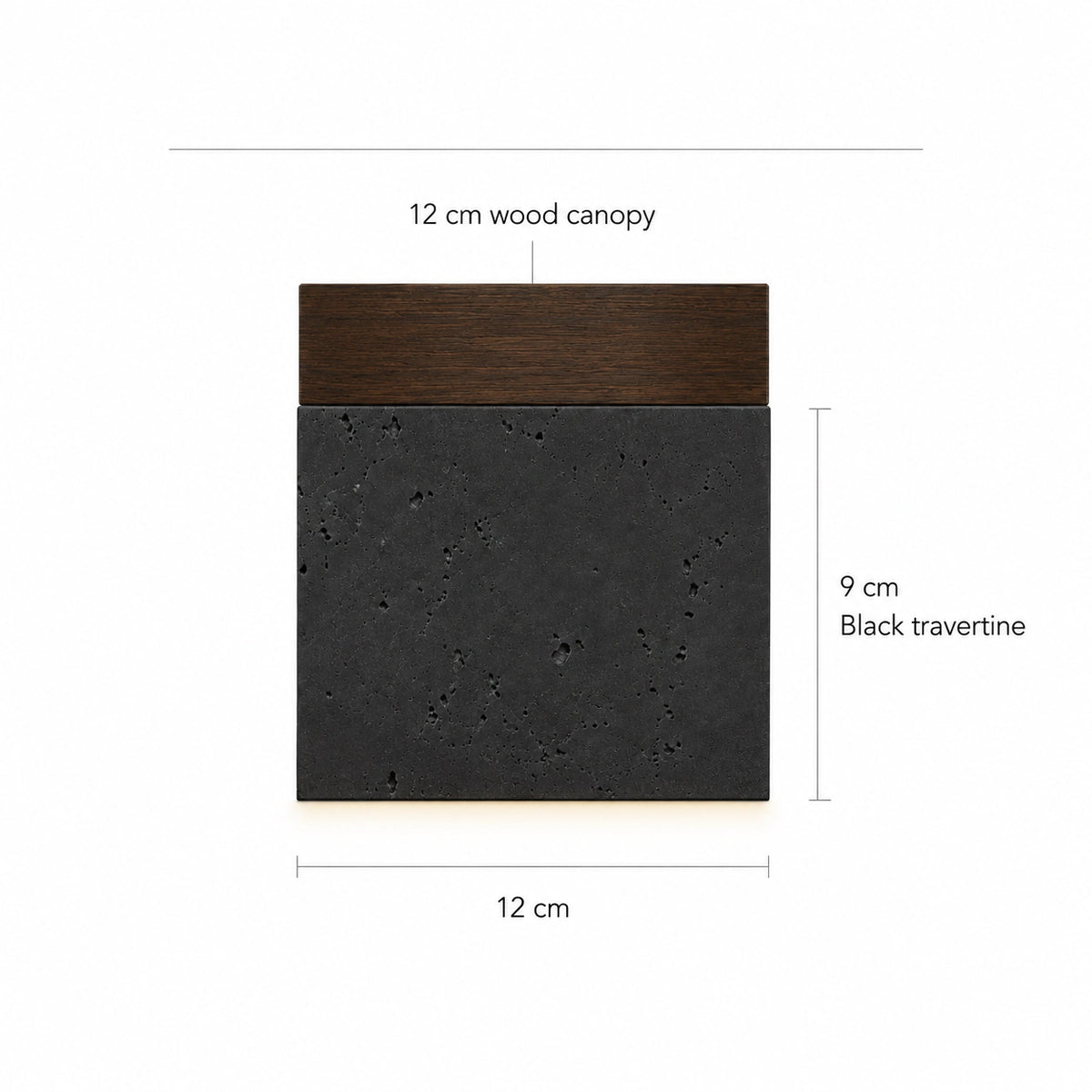 Measured dimensions of the black travertine cube ceiling light