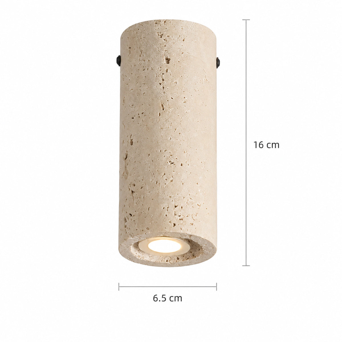 Measured dimensions of the travertine tube downlight