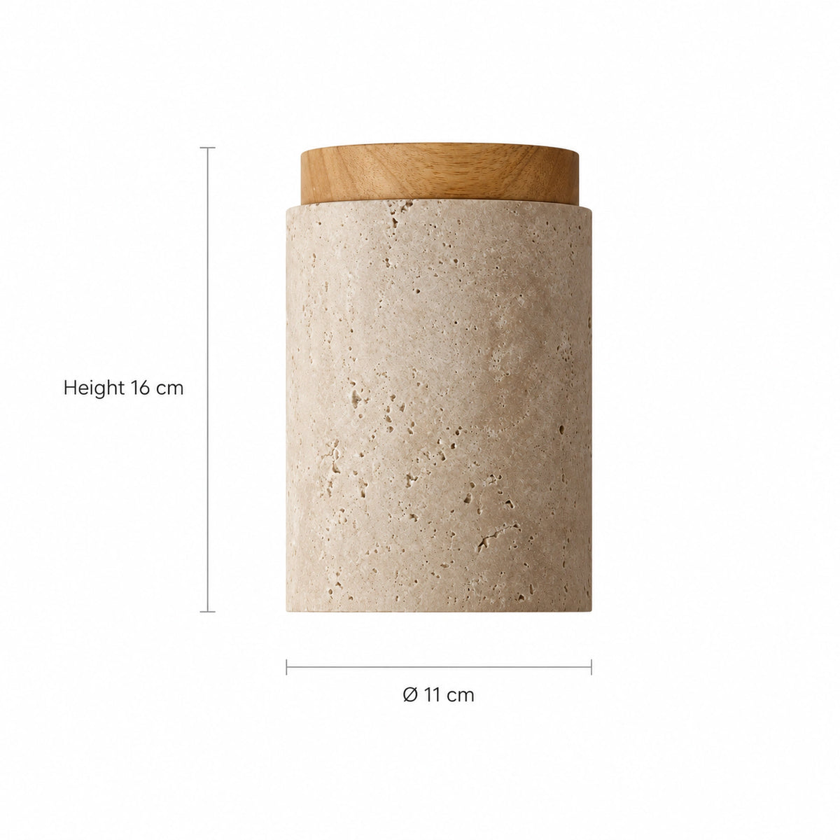 Measured dimensions of the travertine cylinder ceiling light, oak collar