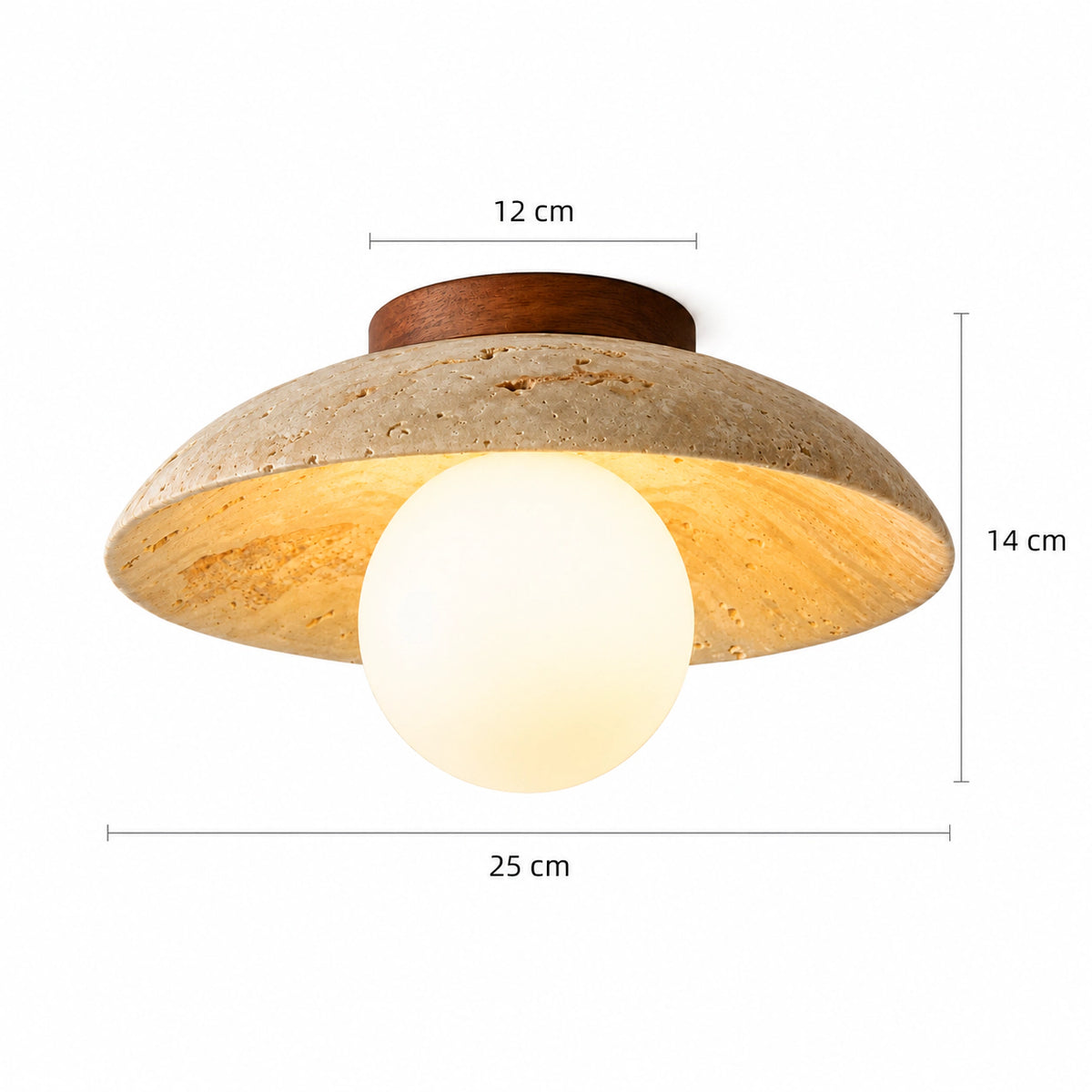 Measured dimensions of the wide travertine dish ceiling light