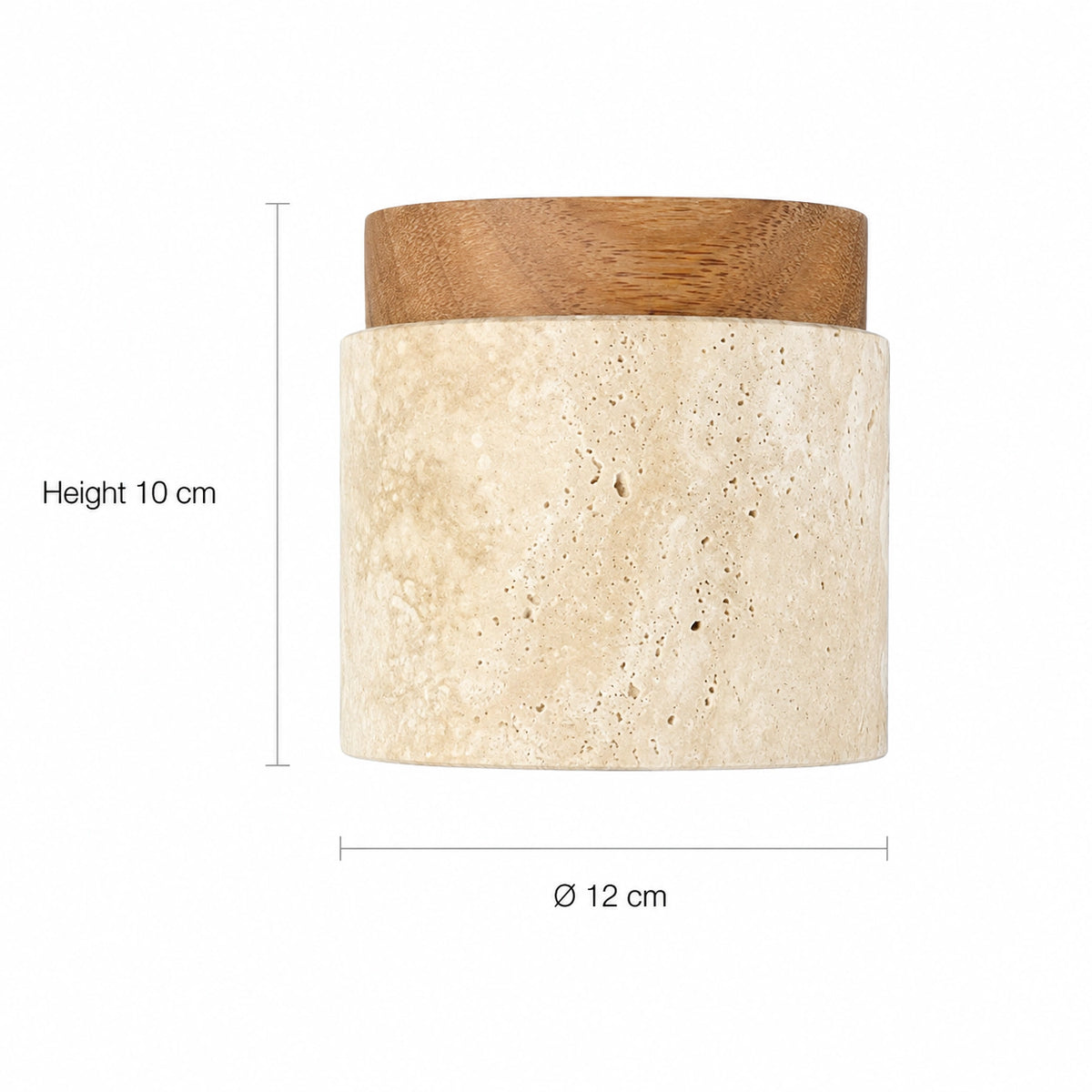 Measured dimensions of the travertine drum ceiling light, oak fitting
