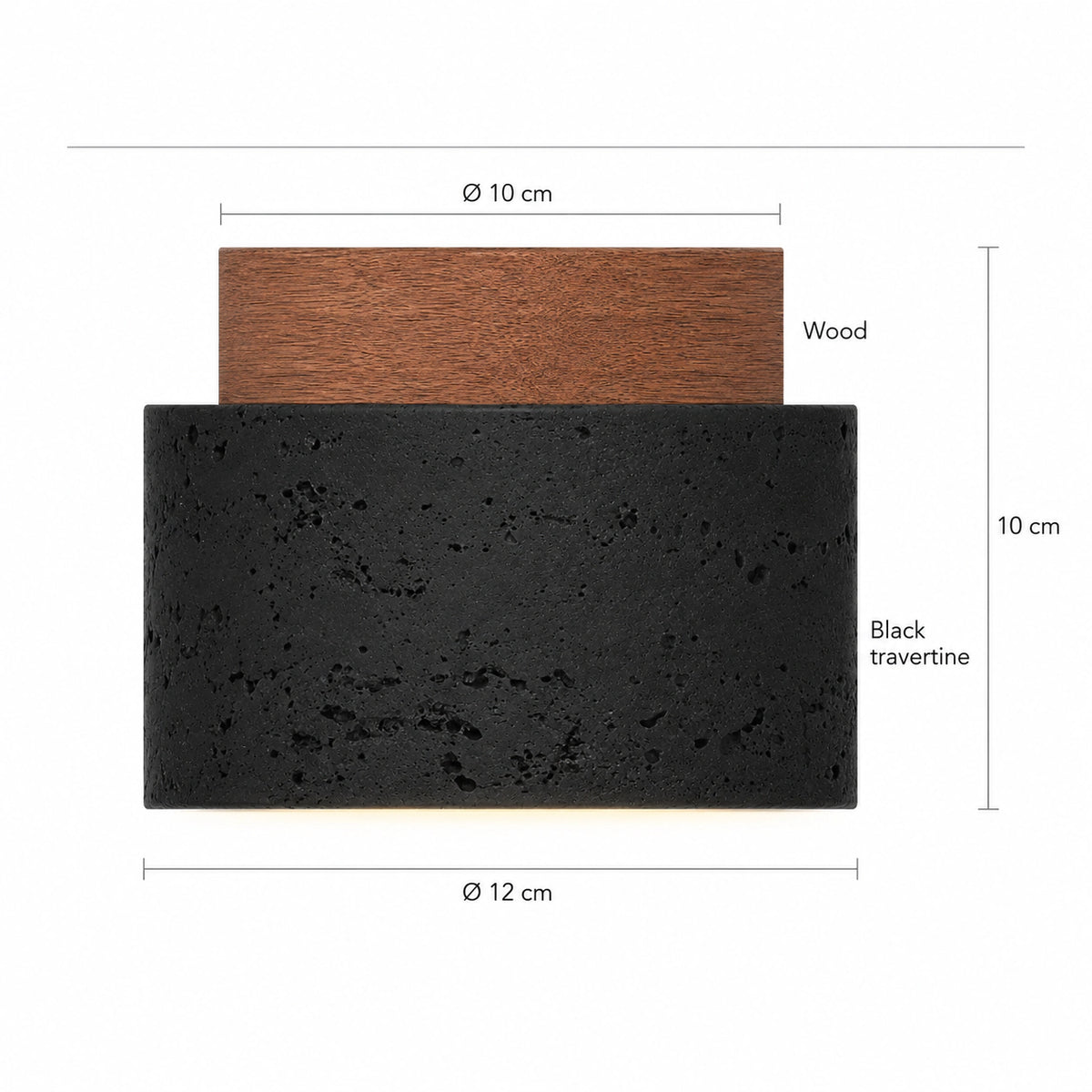 Measured dimensions of the black travertine drum ceiling light