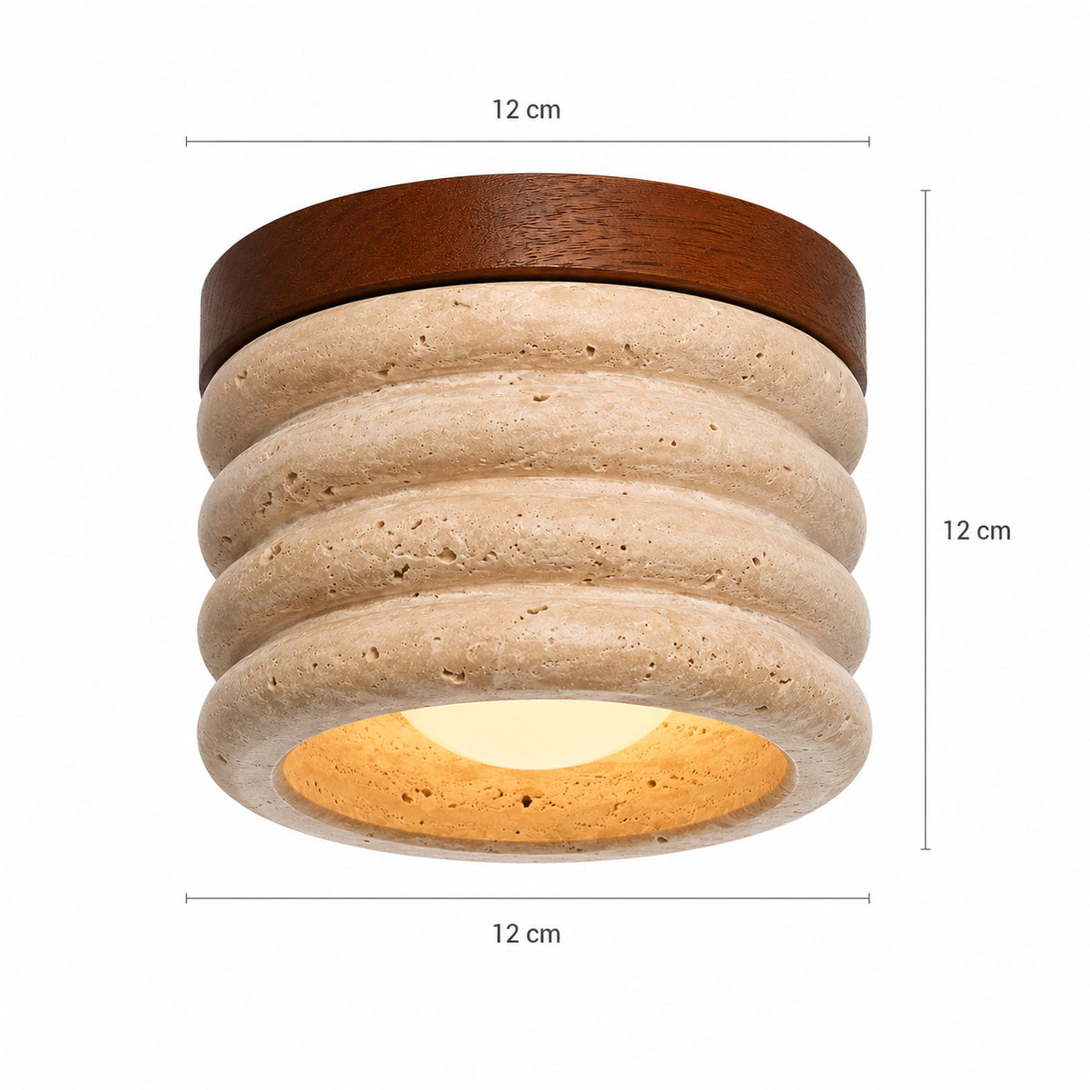 Measured dimensions of the fluted travertine ceiling light