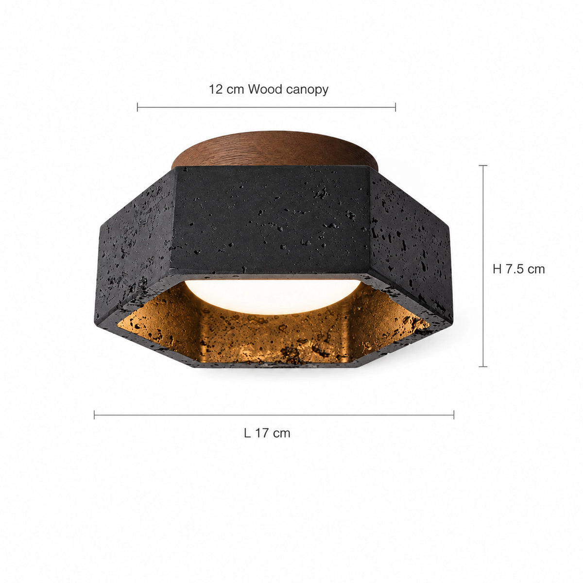 Measured dimensions of the black travertine hexagonal ceiling light