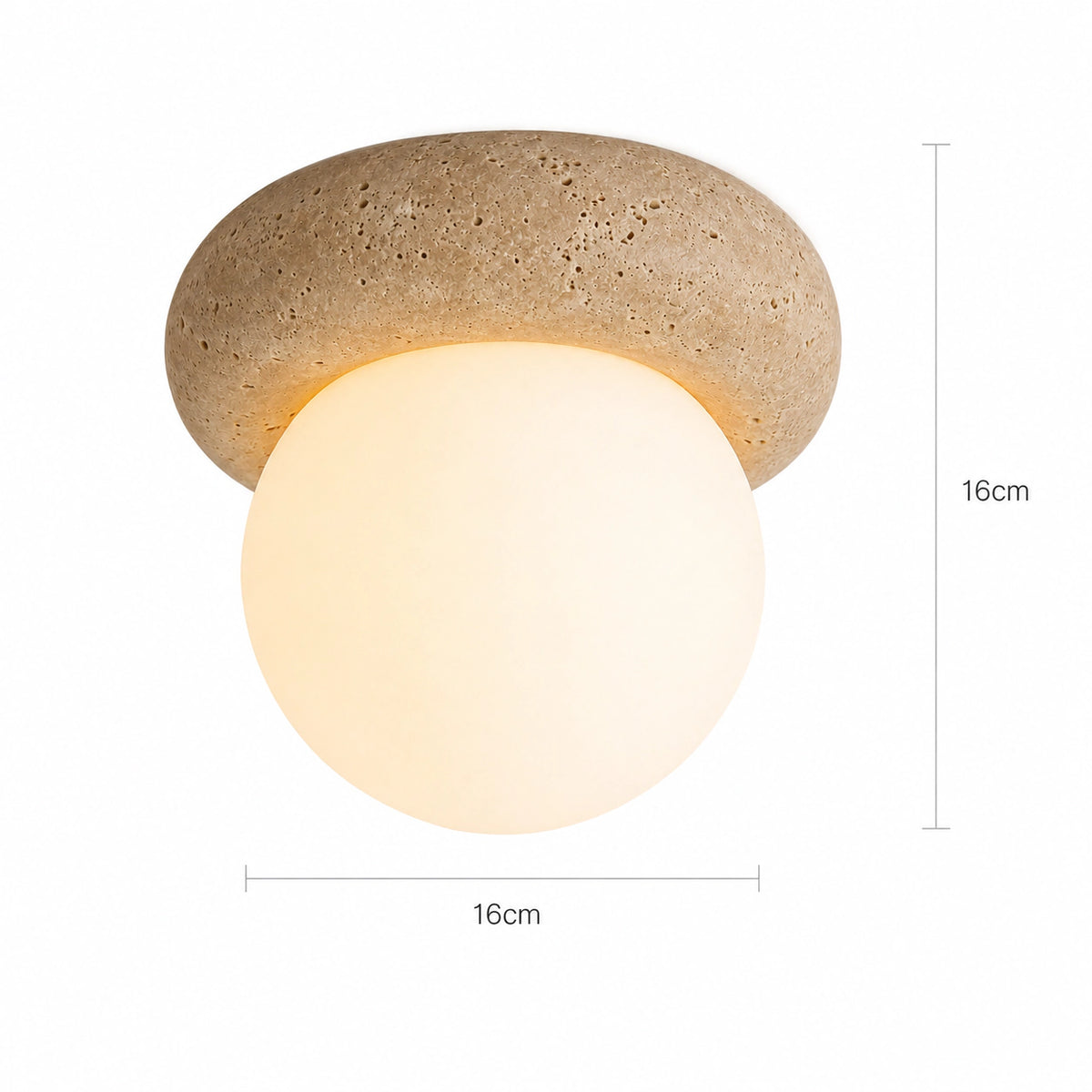 Measured dimensions of the travertine pebble ceiling light