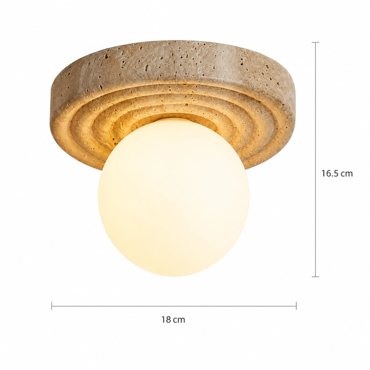 Measured dimensions of the stepped travertine ceiling light