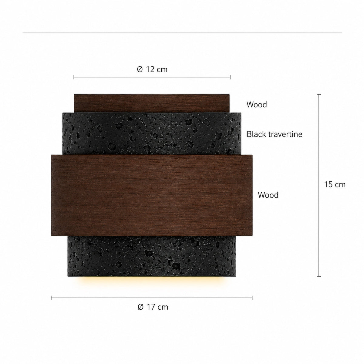 Measured dimensions of the tiered travertine ceiling light, black stone