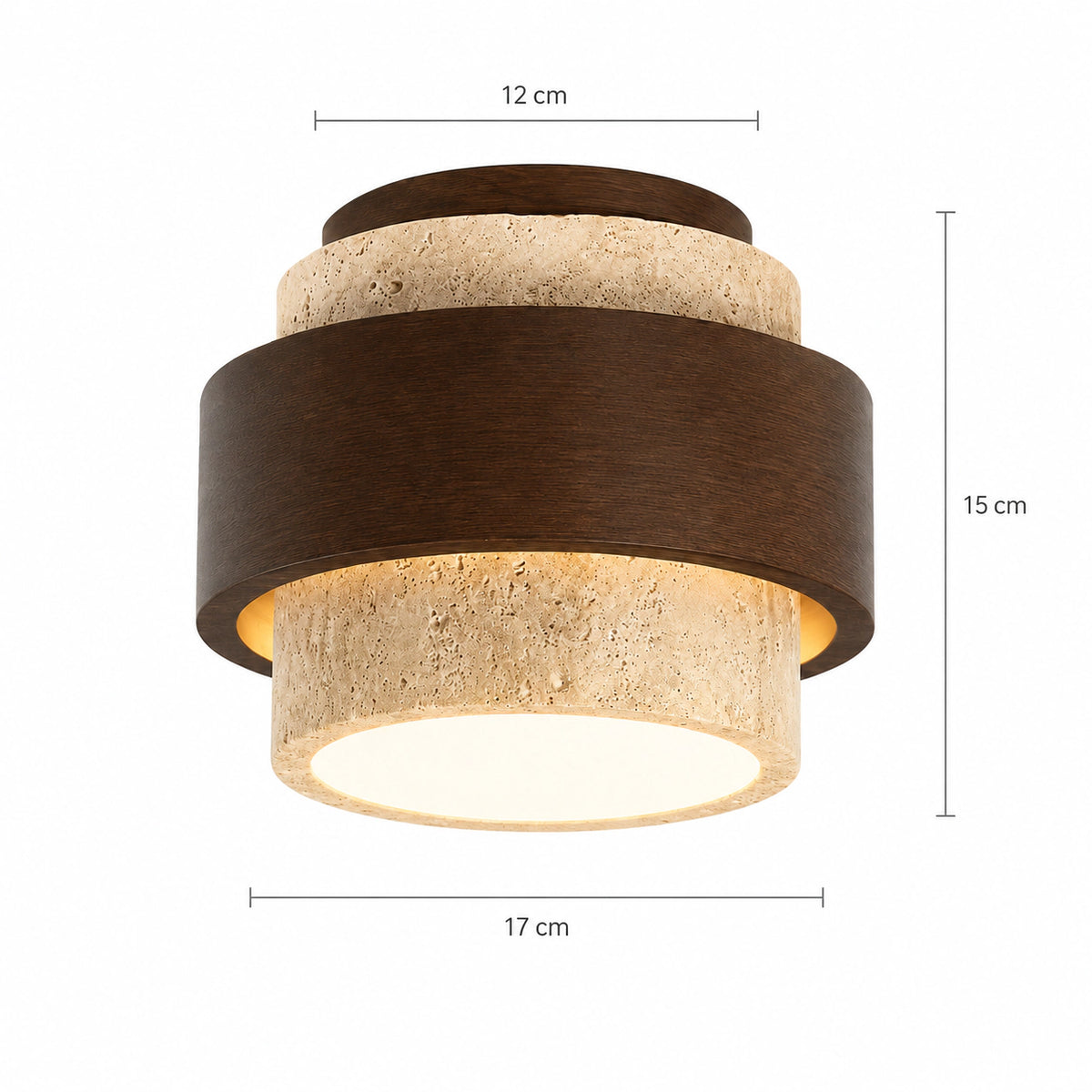 Measured dimensions of the tiered travertine ceiling light, cream stone