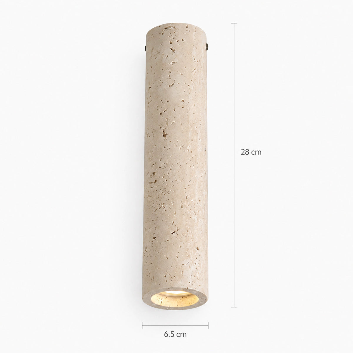 Measured dimensions of the slim travertine tube downlight