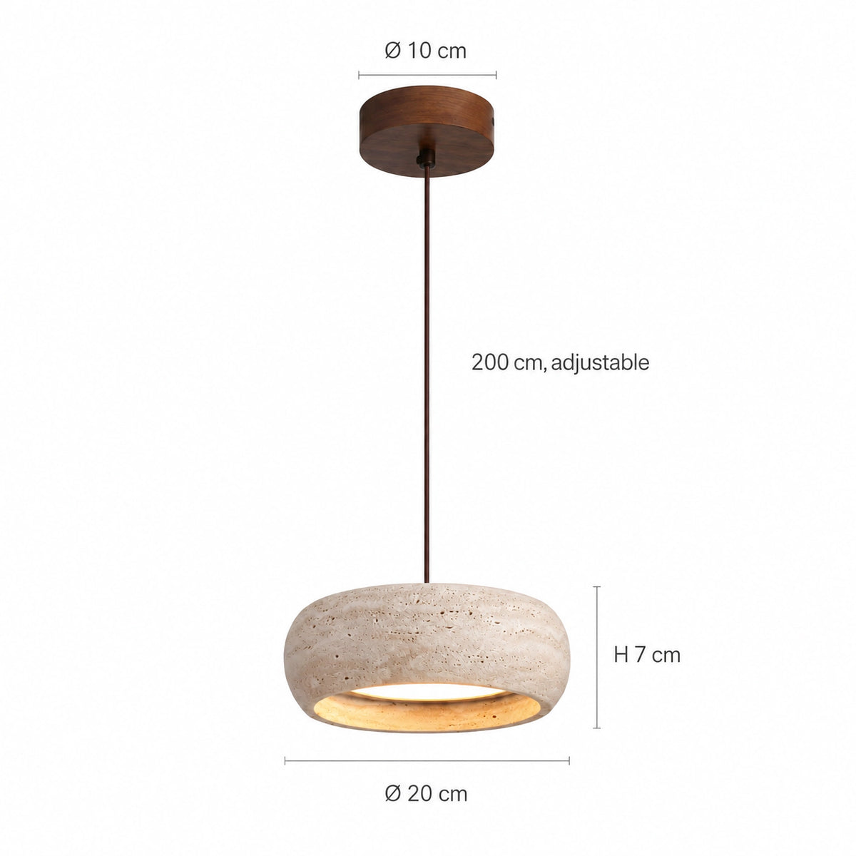 Measured dimensions of the rounded travertine pendant