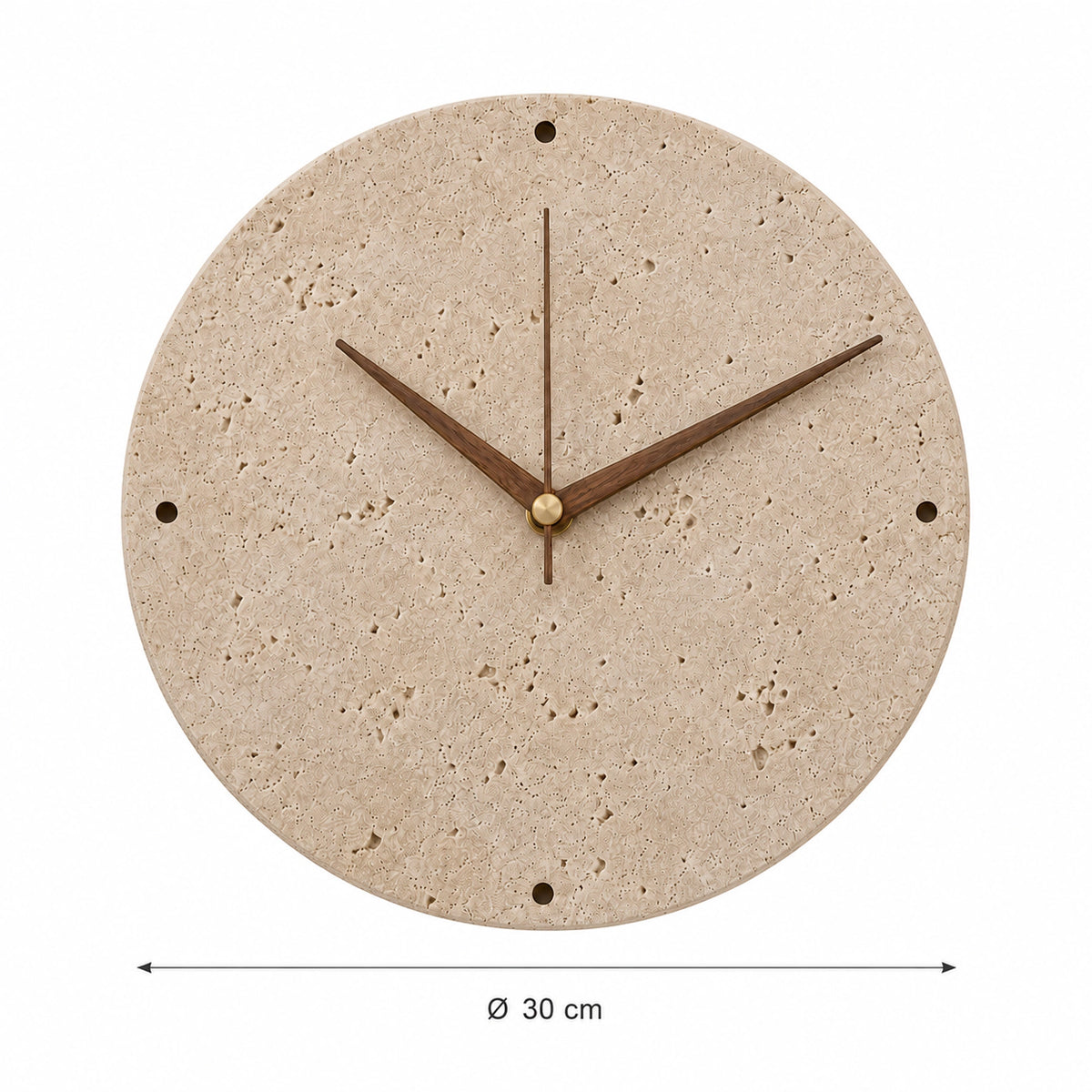 Dimensions of the Cranmore travertine wall clock: 30 cm diameter