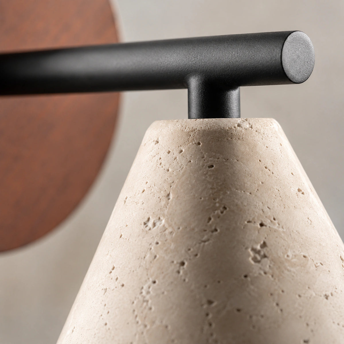 Close-up of the travertine banding on the Padstow cone wall light