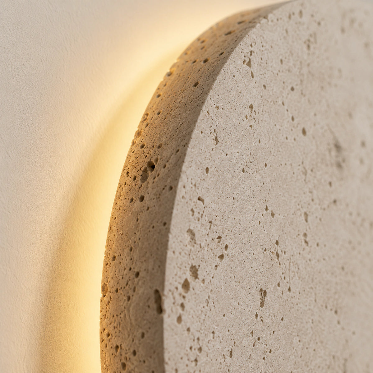 Close-up of the open pores across the face of the Windermere travertine disc