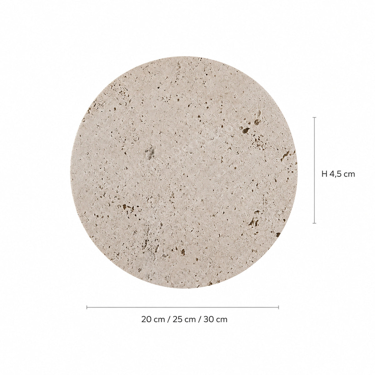 Dimensions of the Windermere travertine halo wall light: 20, 25 or 30 cm, 4.5 cm deep