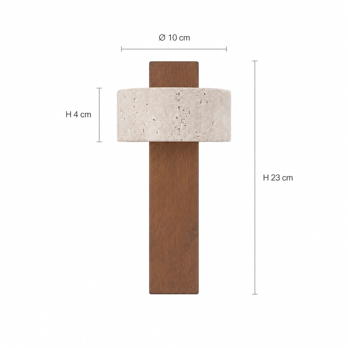 Dimensions of the Alnwick travertine drum wall light: 10 cm drum, 23 cm tall