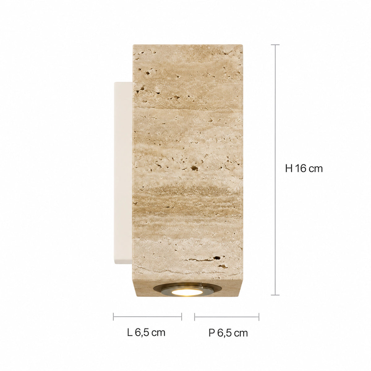 Dimensions of the Ledbury block wall light with a white backplate: 6.5 cm square, 16 cm tall