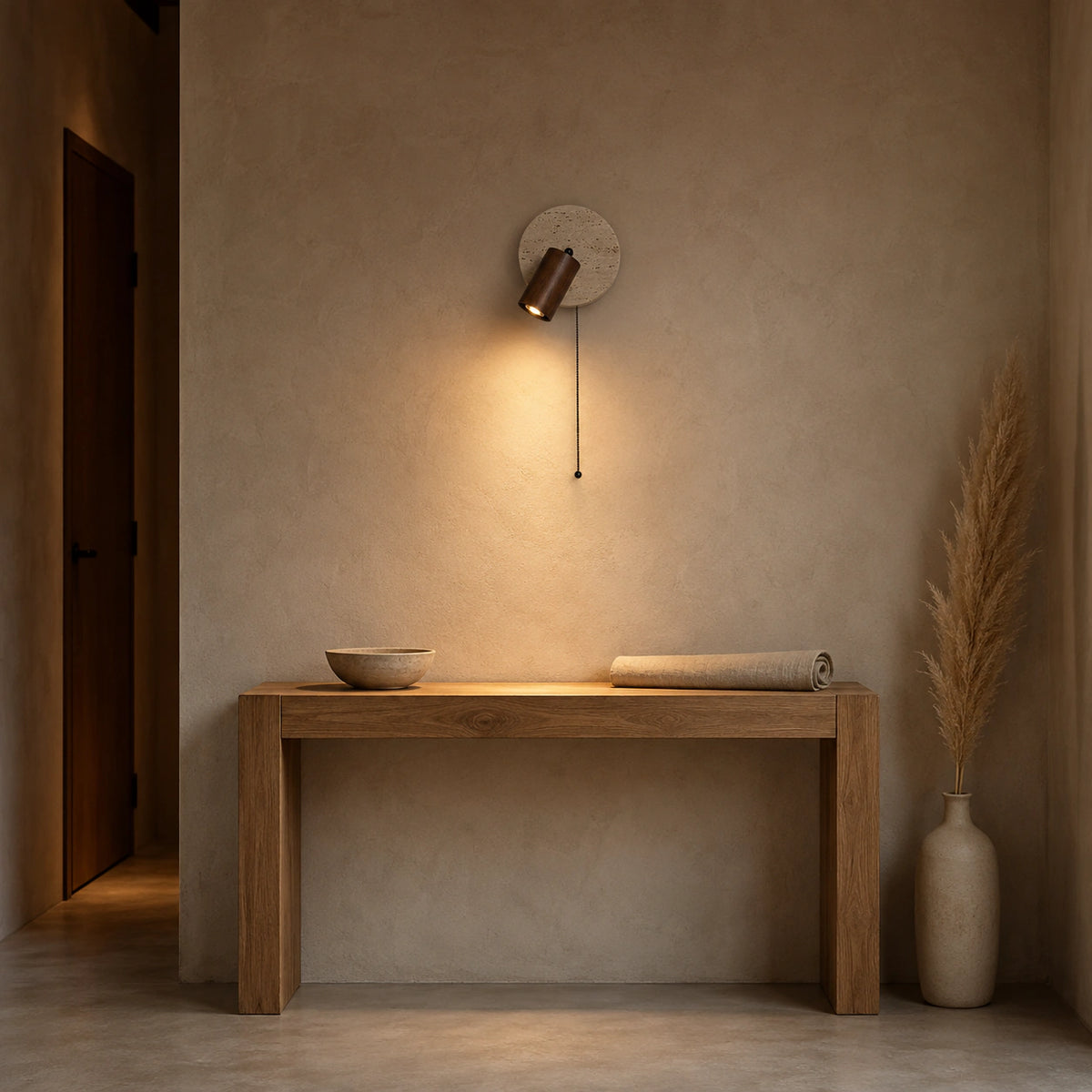 Bramfield wall light in walnut lighting a hallway in a period property