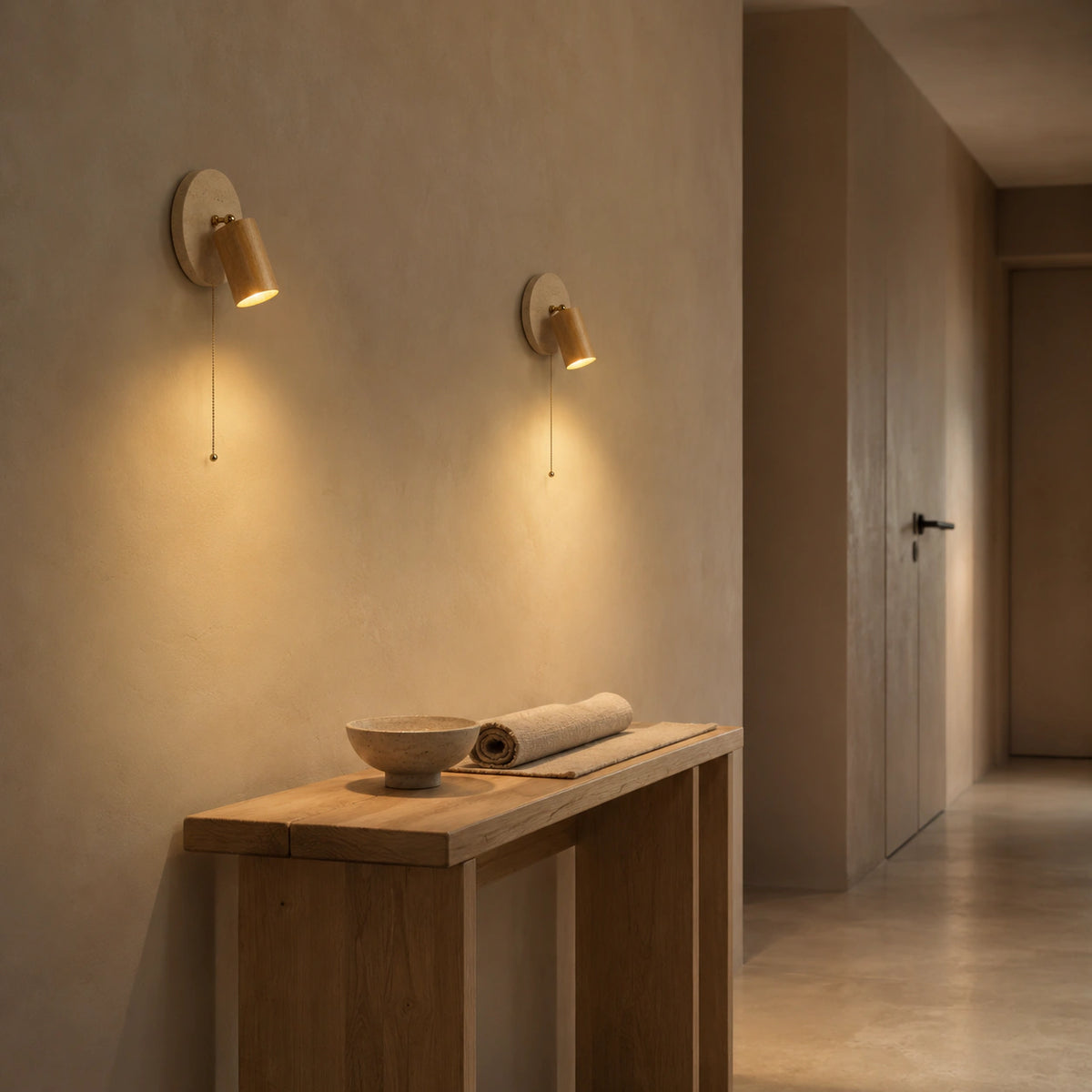 Bramfield wall light in oak lighting a hallway in a period property