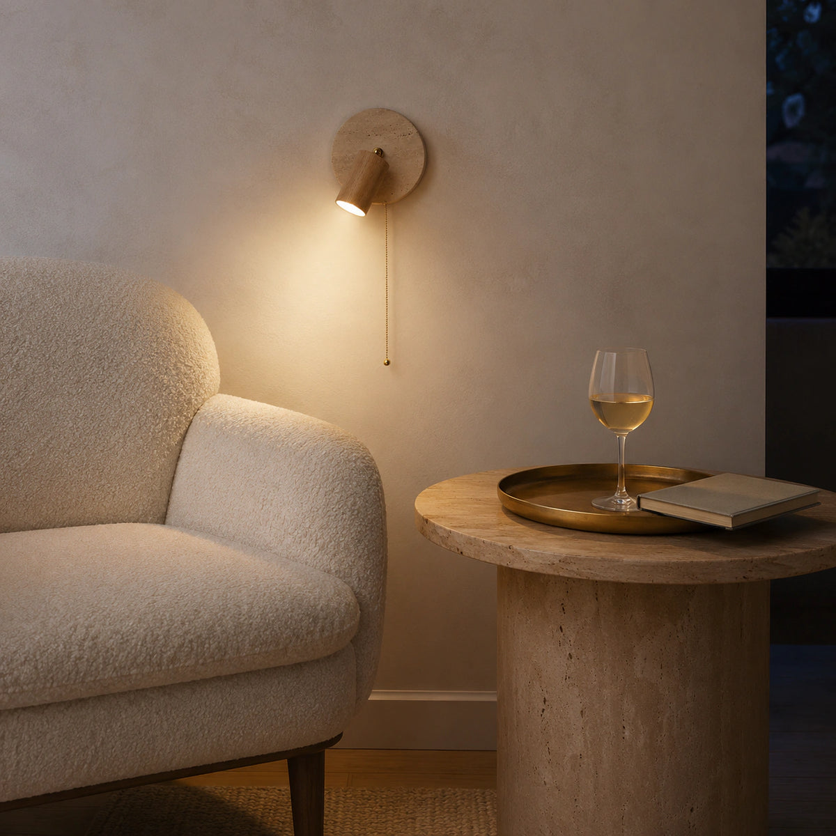 Bramfield wall light in oak in a calm living room
