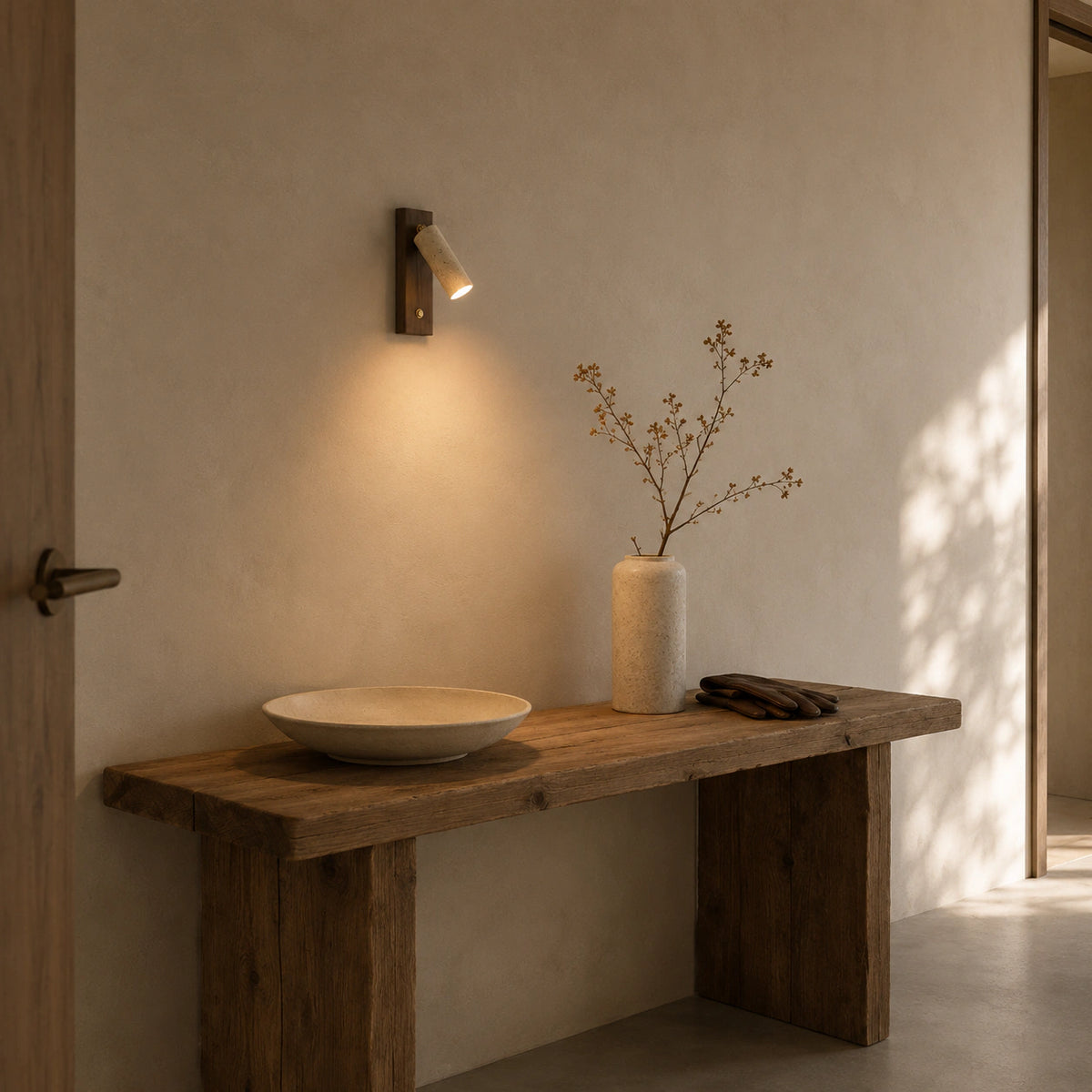 Thurlow travertine reading light in a hallway of a period property