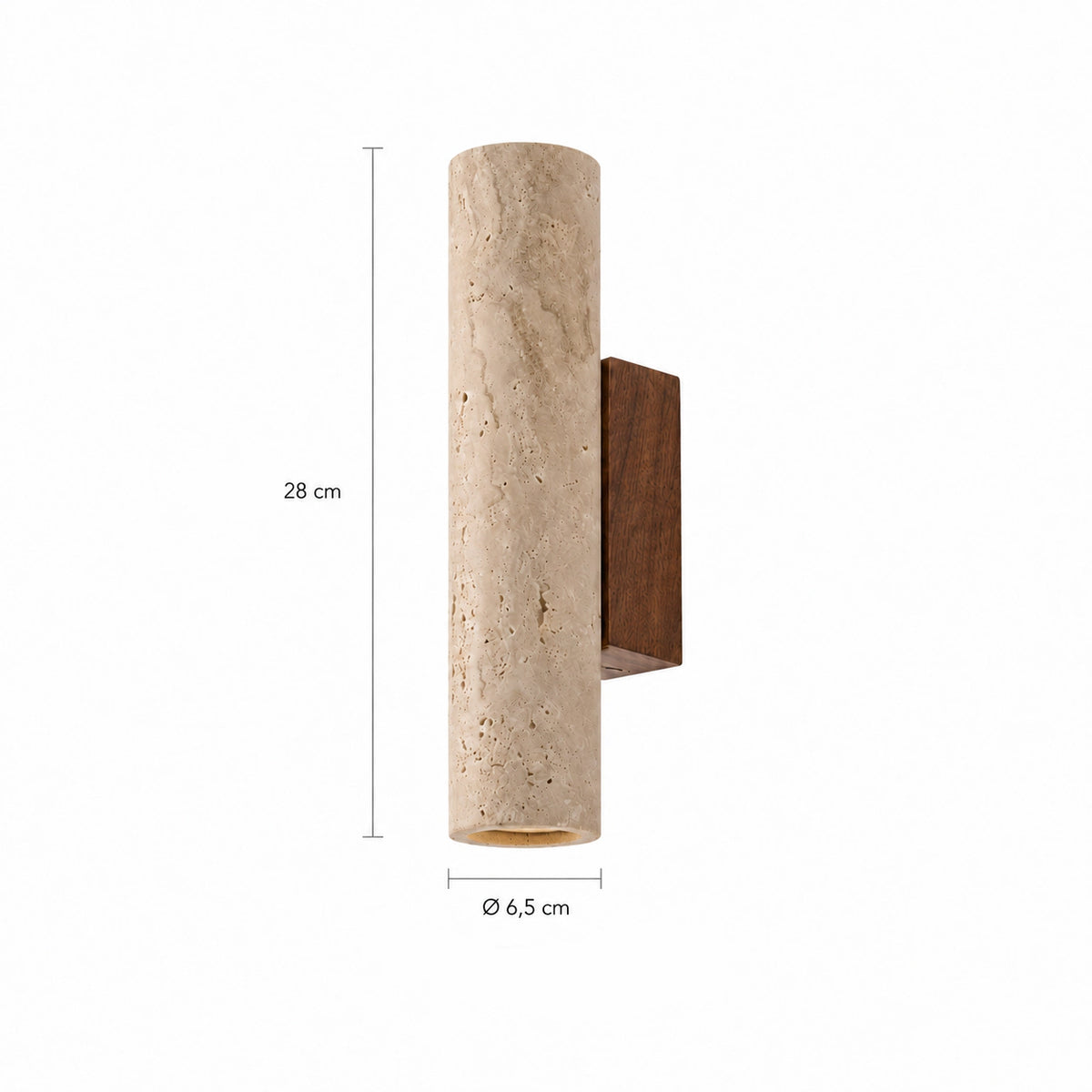 Dimensions of the Farndon travertine wall light: 6.5 cm wide, 28 cm tall